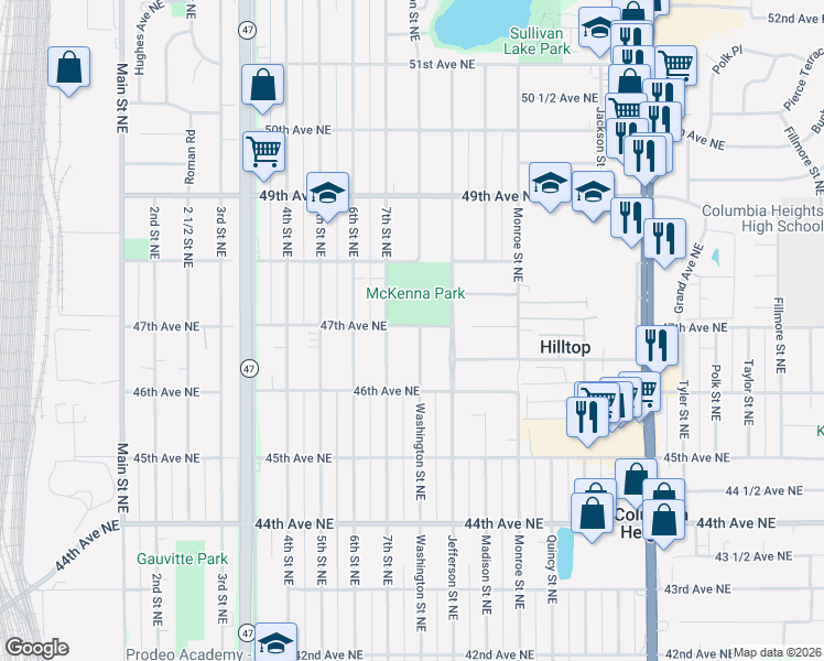 map of restaurants, bars, coffee shops, grocery stores, and more near 4757 7th Street Northeast in Columbia Heights