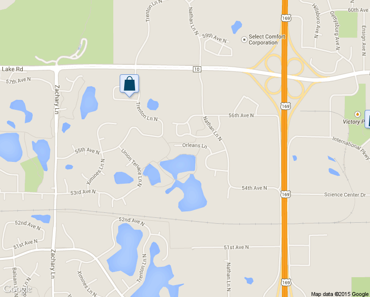map of restaurants, bars, coffee shops, grocery stores, and more near 5525 Orleans Lane North in Plymouth