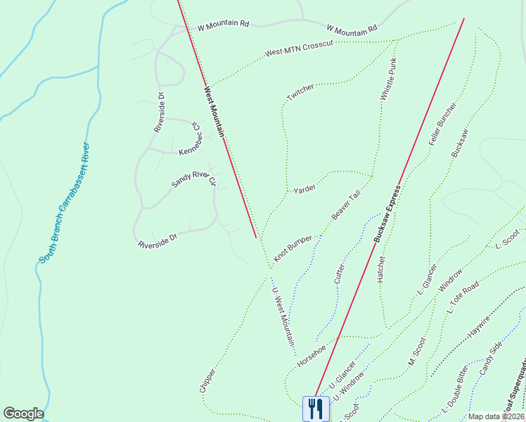 map of restaurants, bars, coffee shops, grocery stores, and more near 6033 Sandy River Circle in Carrabassett Valley