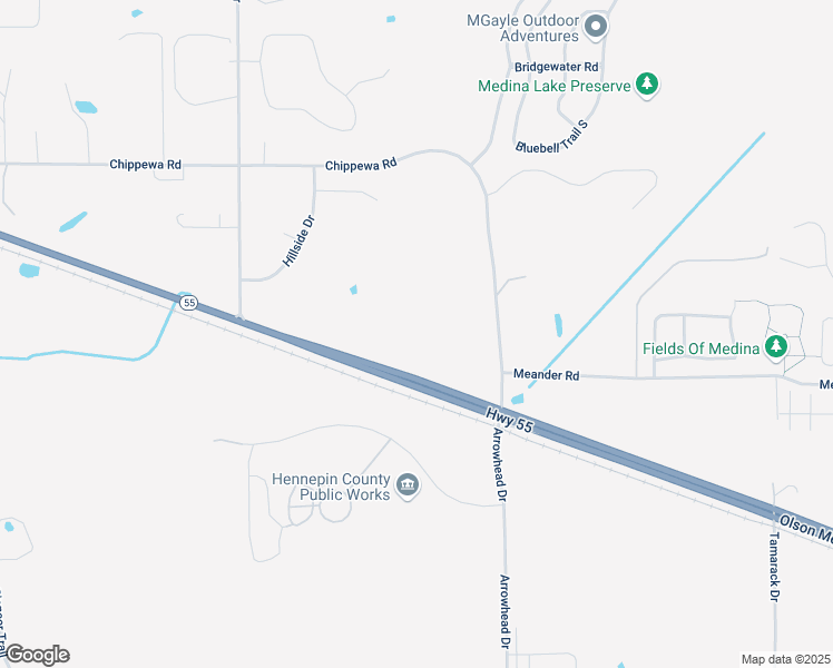 map of restaurants, bars, coffee shops, grocery stores, and more near 4101 Arrowhead Drive in Medina