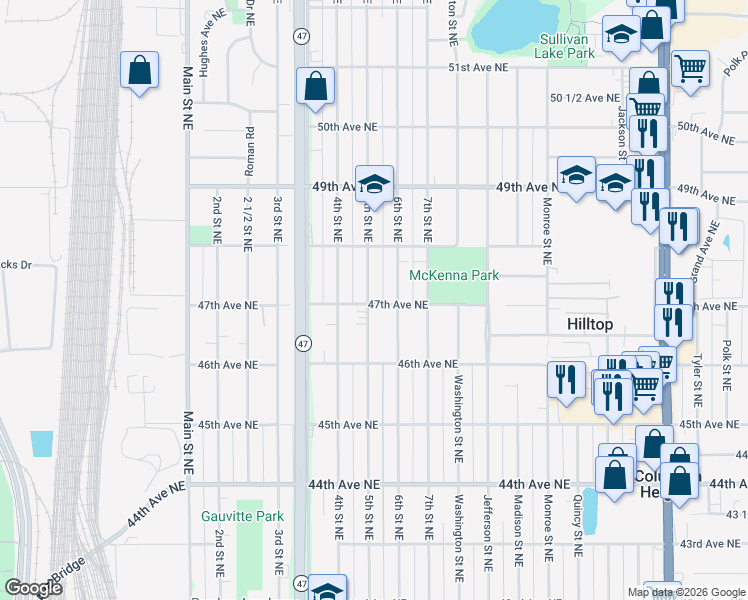 map of restaurants, bars, coffee shops, grocery stores, and more near 4704 6th Street Northeast in Minneapolis