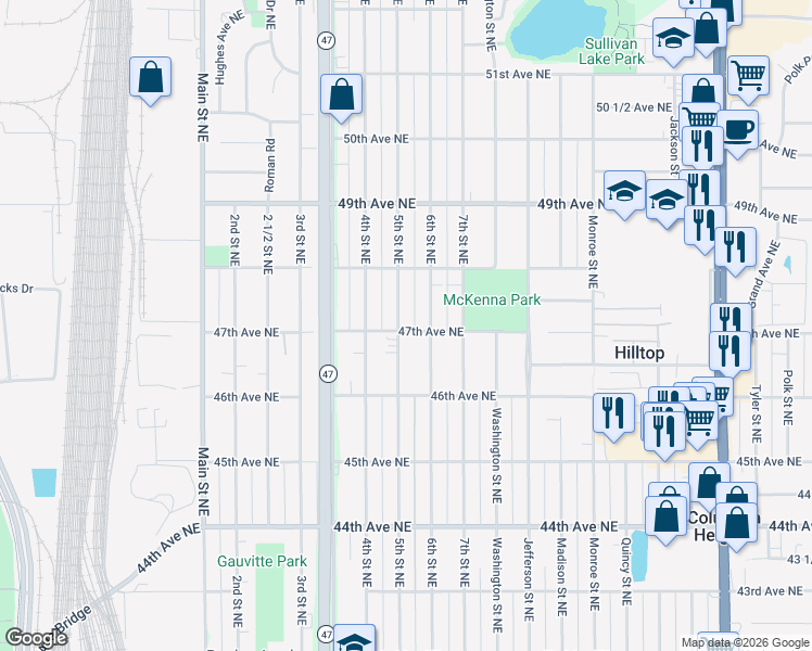map of restaurants, bars, coffee shops, grocery stores, and more near 4704 6th Street Northeast in Minneapolis