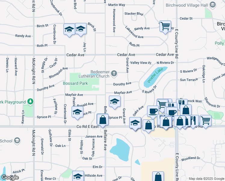 map of restaurants, bars, coffee shops, grocery stores, and more near 2523 Mayfair Avenue in White Bear Lake