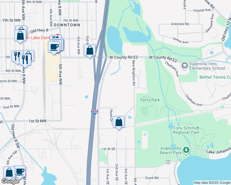 map of restaurants, bars, coffee shops, grocery stores, and more near 3744 Cleveland Avenue Southwest in New Brighton