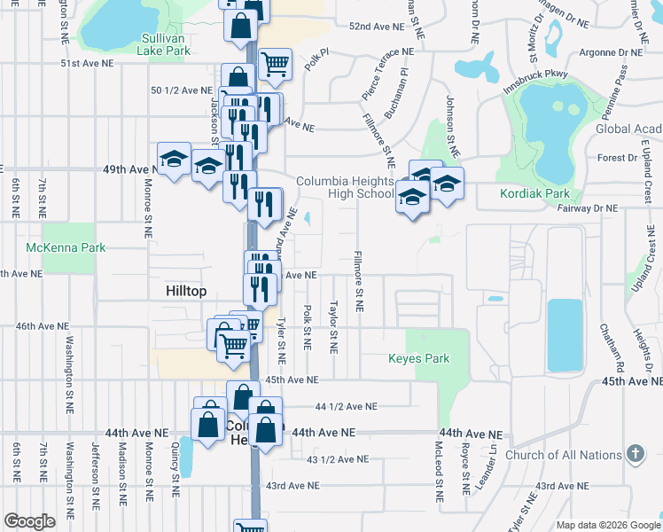 map of restaurants, bars, coffee shops, grocery stores, and more near 1204 Cheery Lane Northeast in Columbia Heights