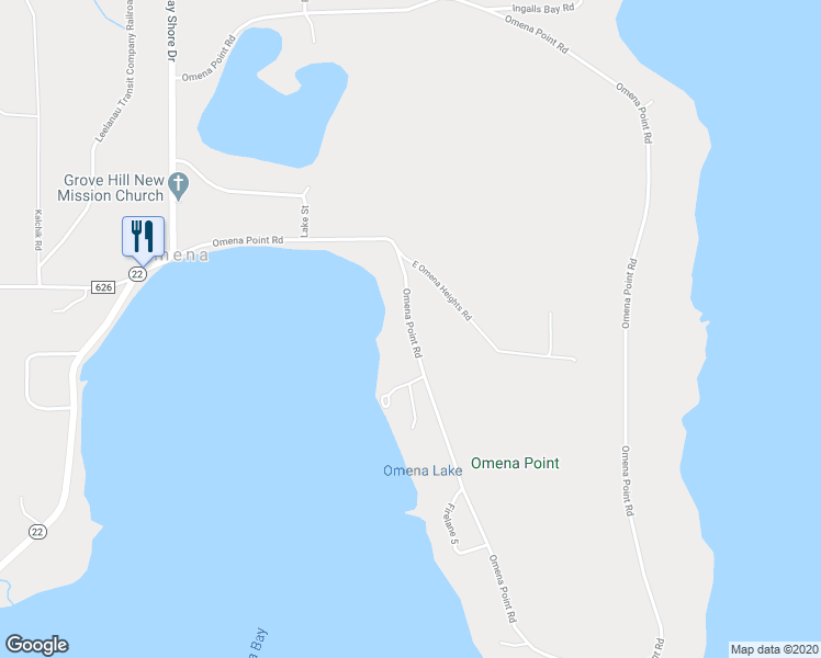 map of restaurants, bars, coffee shops, grocery stores, and more near Omena Point Road in Northport