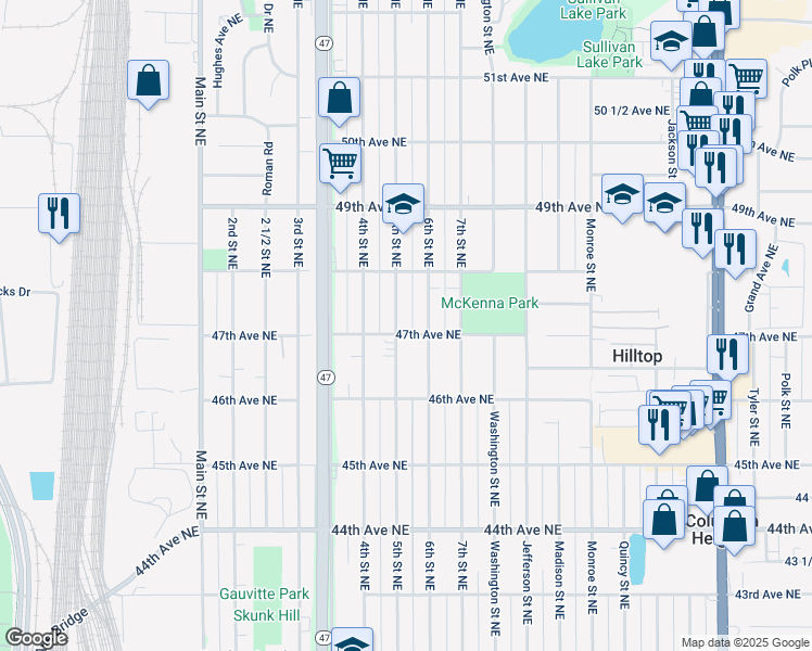 map of restaurants, bars, coffee shops, grocery stores, and more near 4704 6th Street Northeast in Minneapolis