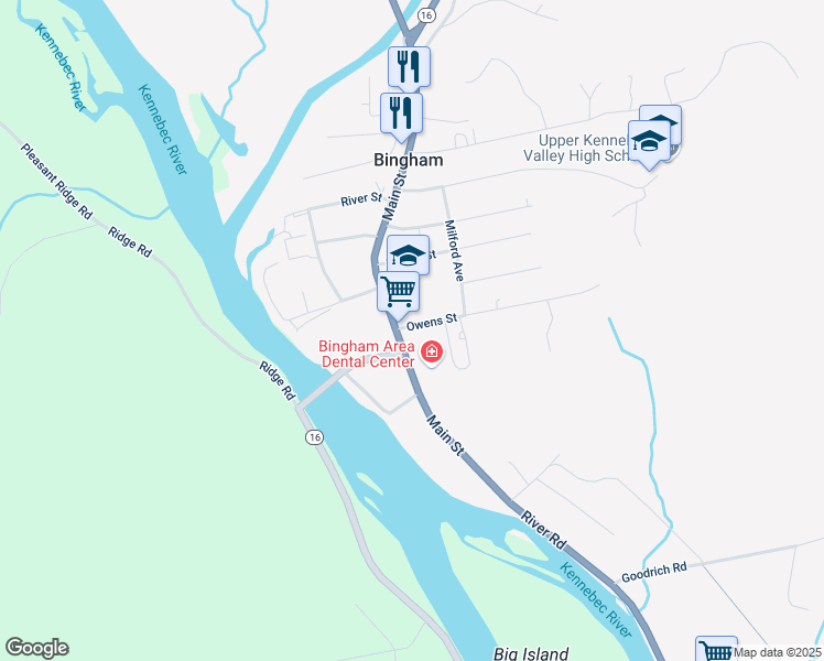 map of restaurants, bars, coffee shops, grocery stores, and more near 5 Owens Street in Bingham