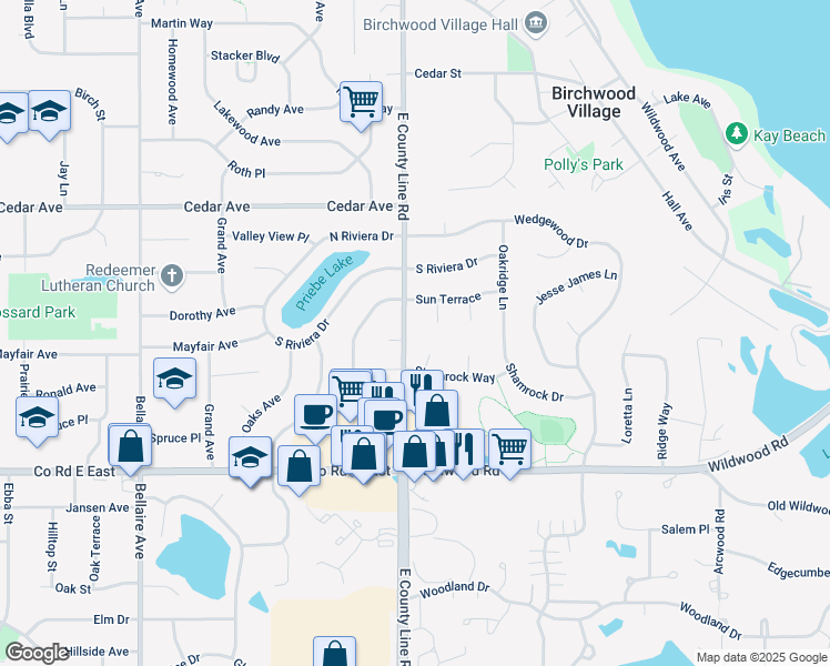 map of restaurants, bars, coffee shops, grocery stores, and more near 2733 Mayfair Court in White Bear Lake