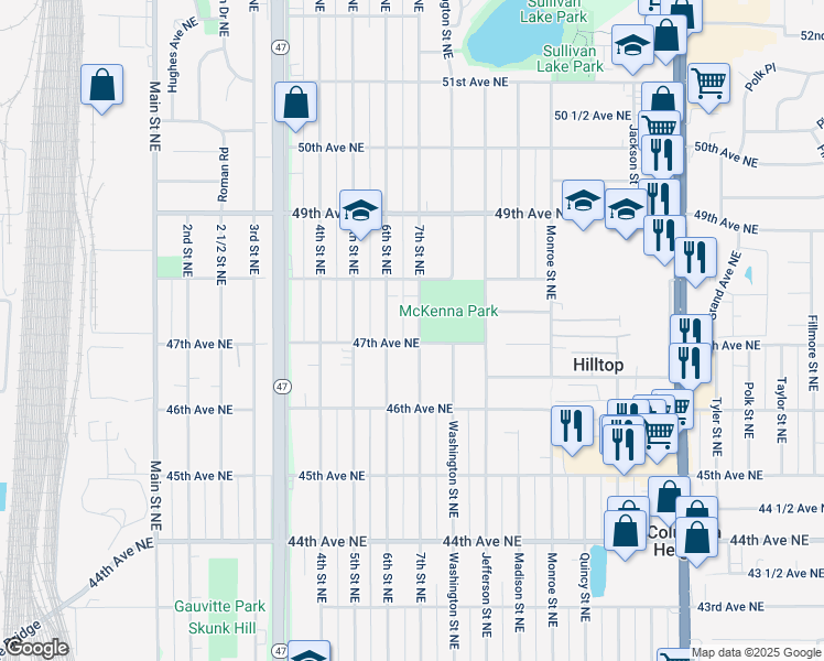 map of restaurants, bars, coffee shops, grocery stores, and more near 4708 7th Street Northeast in Minneapolis