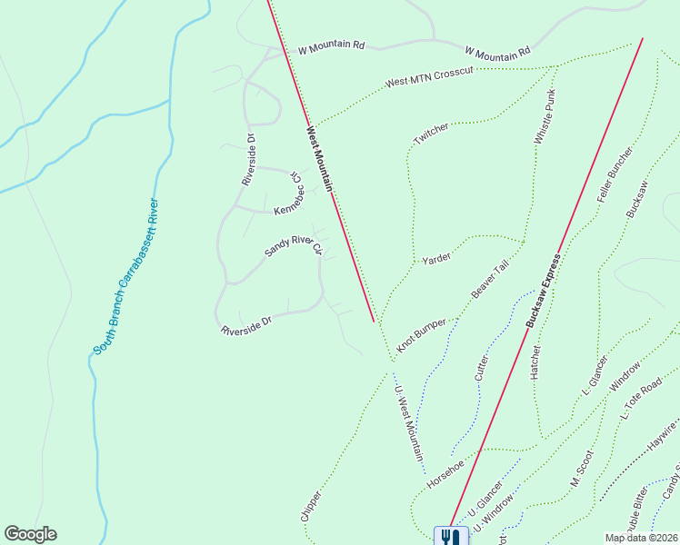 map of restaurants, bars, coffee shops, grocery stores, and more near 6033 Sandy River Circle in Carrabassett Valley