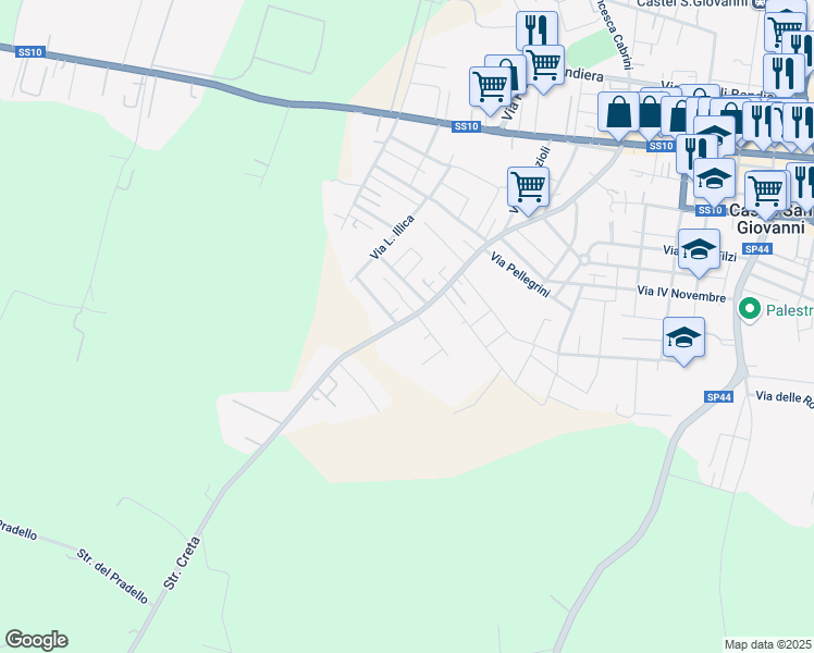 map of restaurants, bars, coffee shops, grocery stores, and more near 105 Via Malvicino in Castel San Giovanni