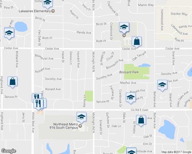 map of restaurants, bars, coffee shops, grocery stores, and more near 3730 McKnight Road North in White Bear Lake
