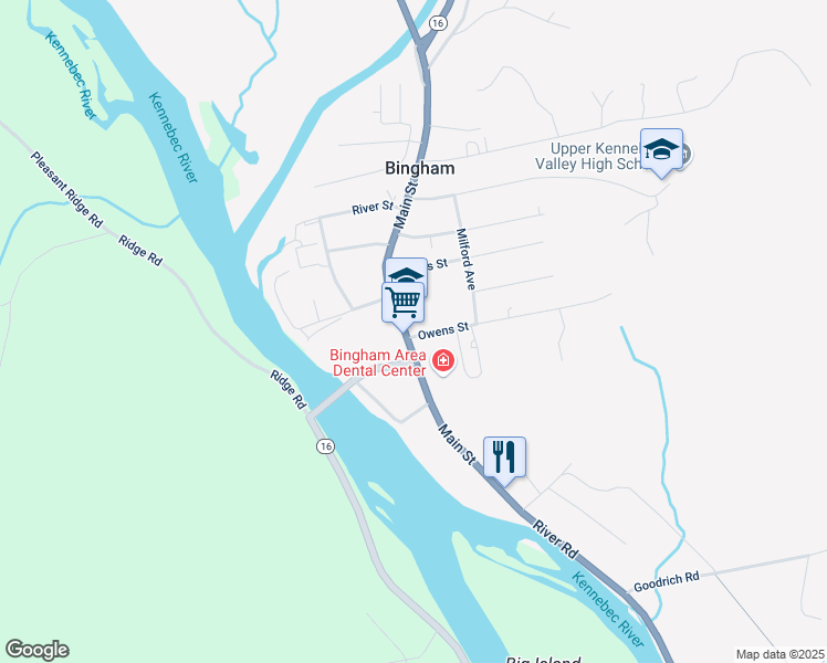 map of restaurants, bars, coffee shops, grocery stores, and more near 5 Owens Street in Bingham