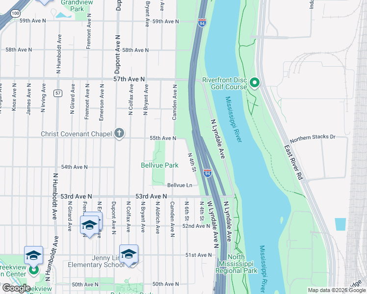 map of restaurants, bars, coffee shops, grocery stores, and more near 5447 North 4th Street in Minneapolis