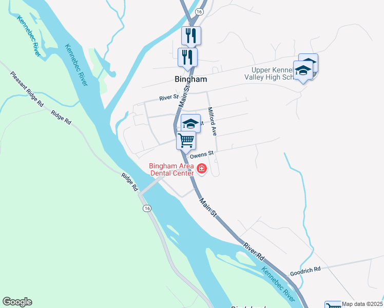 map of restaurants, bars, coffee shops, grocery stores, and more near 5 Owens Street in Bingham