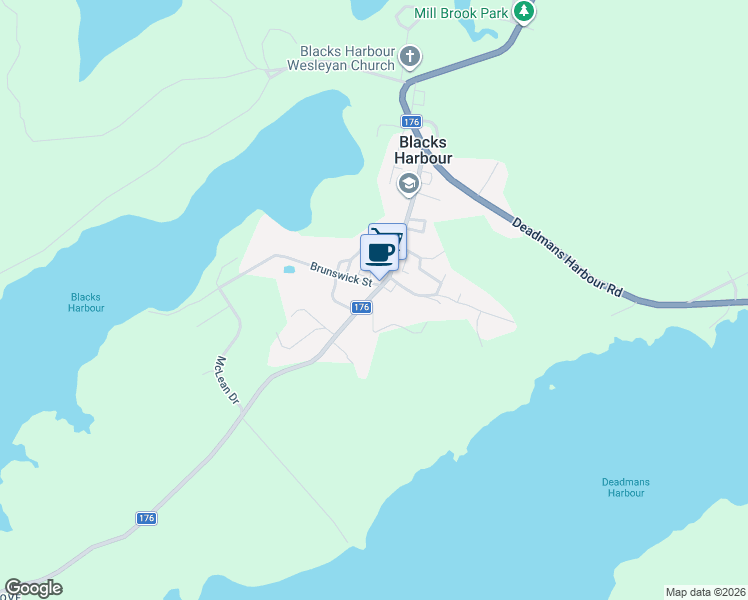 map of restaurants, bars, coffee shops, grocery stores, and more near 37 Wallace Cove Road in Blacks Harbour