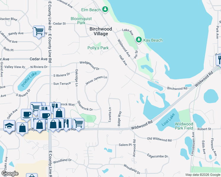 map of restaurants, bars, coffee shops, grocery stores, and more near 199 Loretta Lane in White Bear Lake