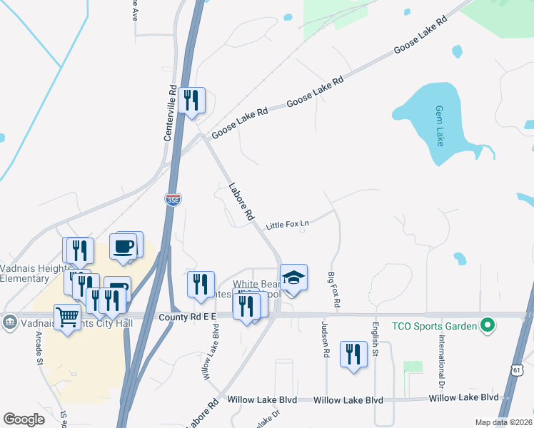 map of restaurants, bars, coffee shops, grocery stores, and more near 3717 Labore Road in Saint Paul