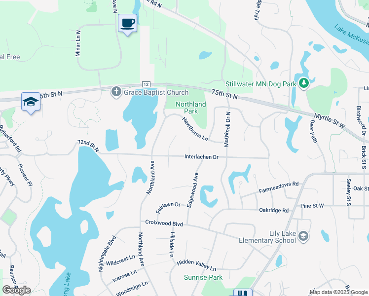 map of restaurants, bars, coffee shops, grocery stores, and more near 186 Cottonwood Court in Stillwater
