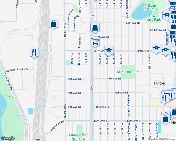 map of restaurants, bars, coffee shops, grocery stores, and more near 4715 3rd Street Northeast in Minneapolis