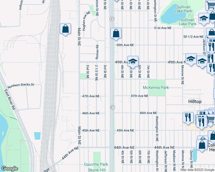 map of restaurants, bars, coffee shops, grocery stores, and more near 4715 3rd Street Northeast in Minneapolis