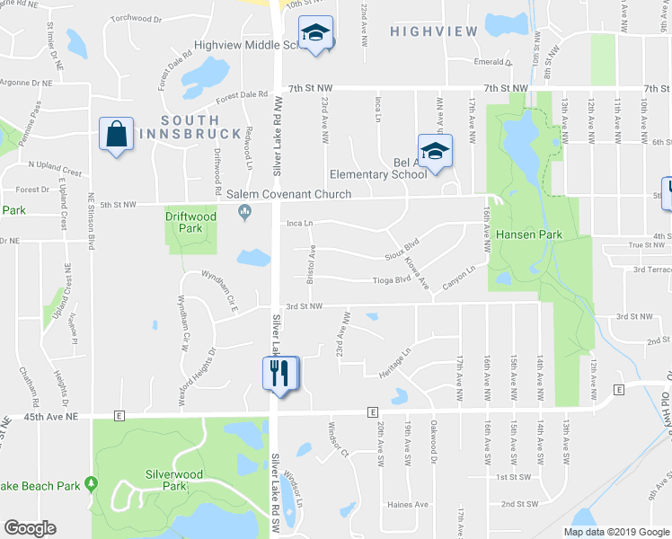 map of restaurants, bars, coffee shops, grocery stores, and more near 2261 Sioux Boulevard in New Brighton