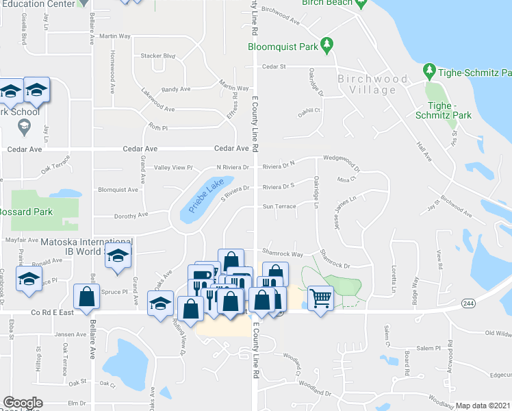 map of restaurants, bars, coffee shops, grocery stores, and more near 3742 East County Line Road North in Saint Paul