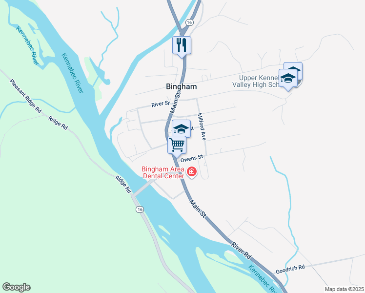 map of restaurants, bars, coffee shops, grocery stores, and more near 263 Main Street in Bingham