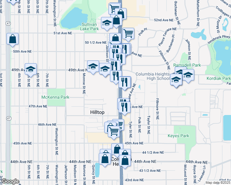 map of restaurants, bars, coffee shops, grocery stores, and more near in Columbia Heights