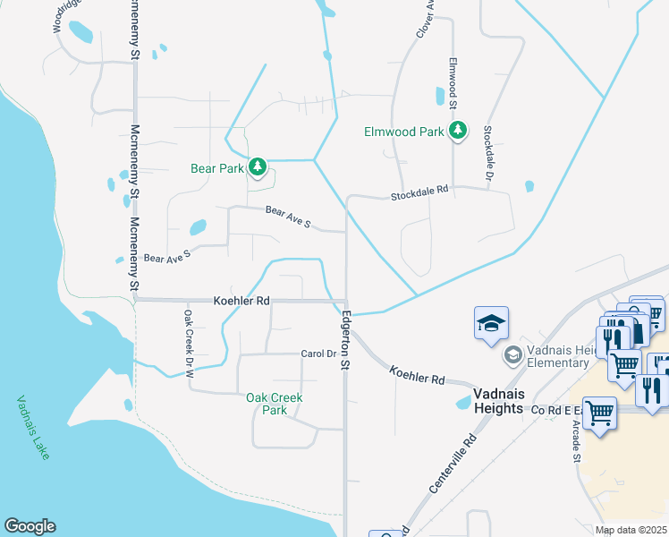 map of restaurants, bars, coffee shops, grocery stores, and more near 3757 Edgerton Street in Vadnais Heights