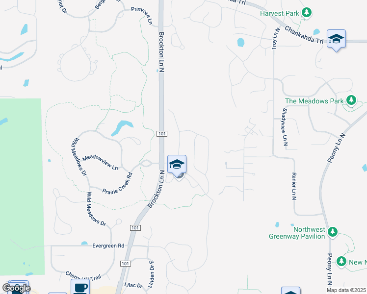 map of restaurants, bars, coffee shops, grocery stores, and more near 5480 Alvarado Lane North in Plymouth
