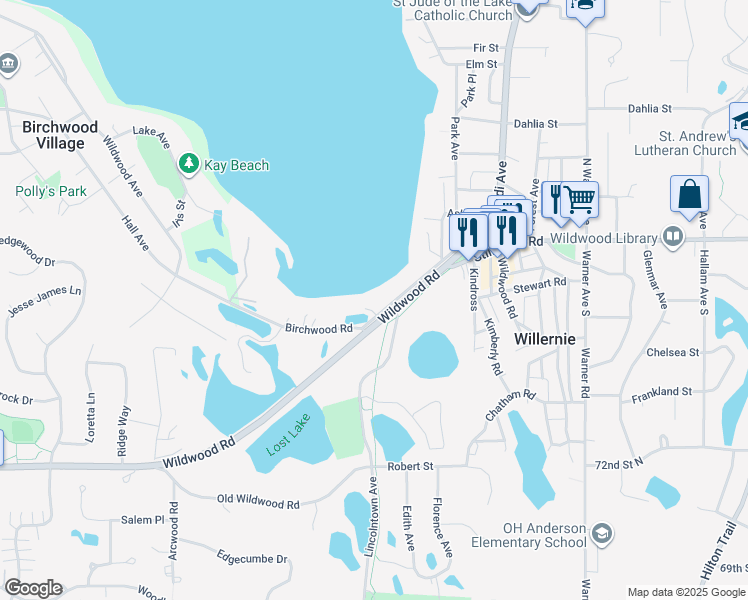map of restaurants, bars, coffee shops, grocery stores, and more near 71 Wildwood Beach Road in Saint Paul