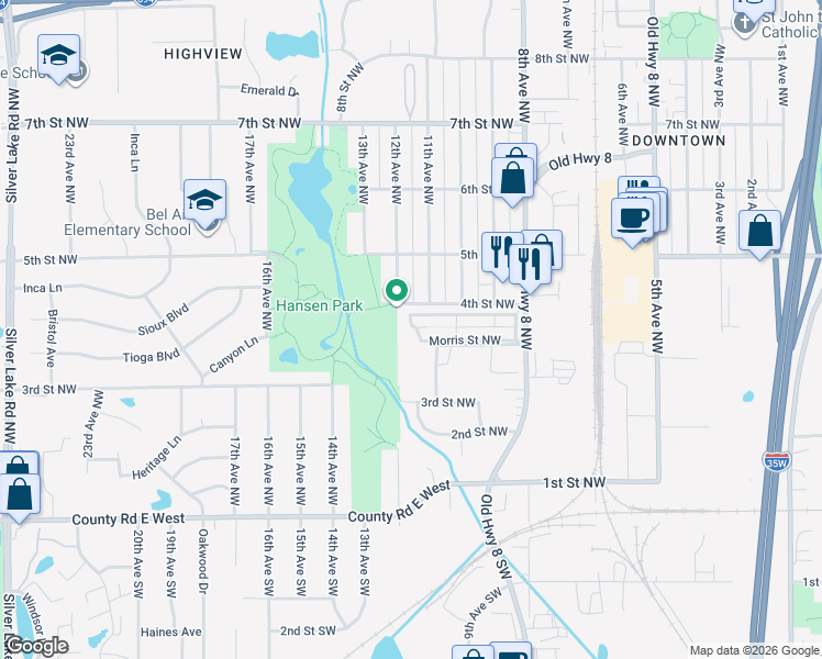 map of restaurants, bars, coffee shops, grocery stores, and more near 133 Morris Street Northwest in New Brighton