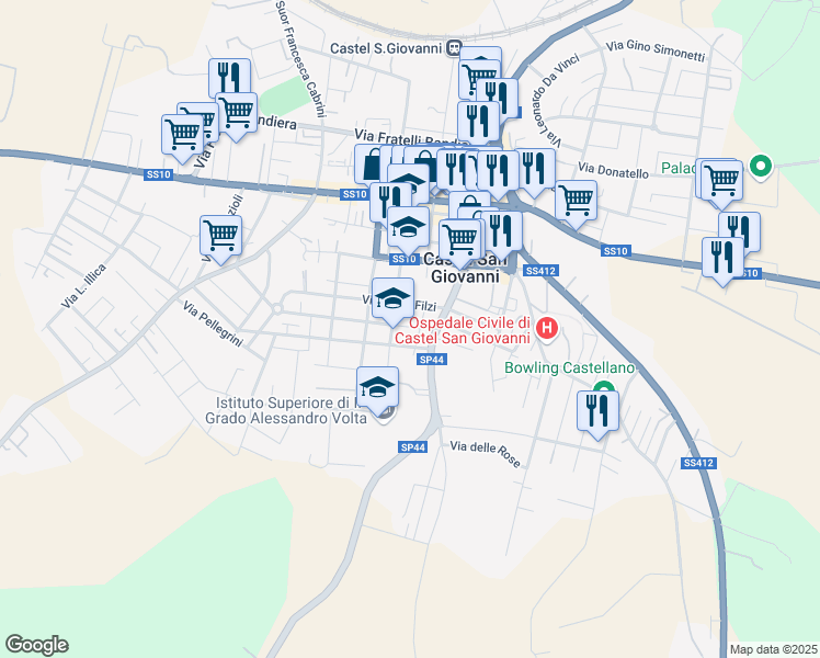 map of restaurants, bars, coffee shops, grocery stores, and more near 11 Via XXIV Maggio in Castel San Giovanni