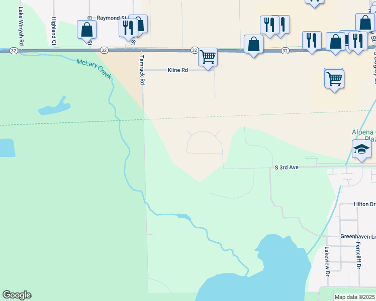 map of restaurants, bars, coffee shops, grocery stores, and more near 126 Barrington Circle in Alpena