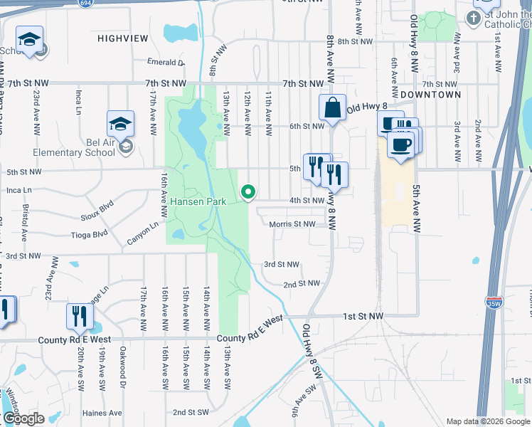 map of restaurants, bars, coffee shops, grocery stores, and more near 133 Morris Street Northwest in New Brighton