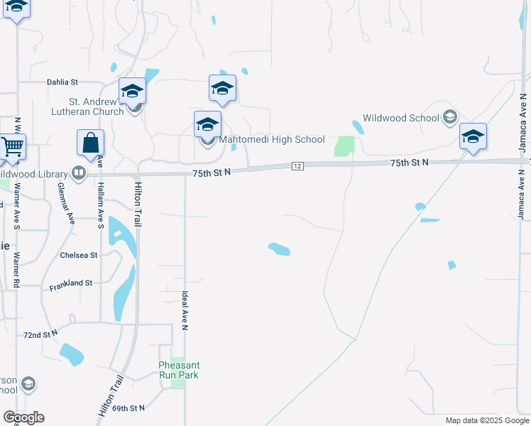 map of restaurants, bars, coffee shops, grocery stores, and more near 8255 75th Street North in Stillwater