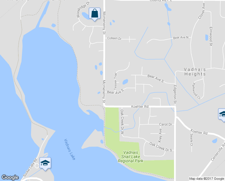 map of restaurants, bars, coffee shops, grocery stores, and more near 369 Bear Avenue South in Vadnais Heights