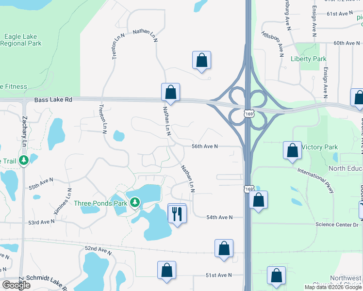 map of restaurants, bars, coffee shops, grocery stores, and more near 5525 Nathan Lane North in Plymouth