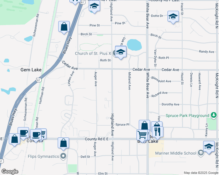 map of restaurants, bars, coffee shops, grocery stores, and more near 3775 Highland Avenue in White Bear Lake