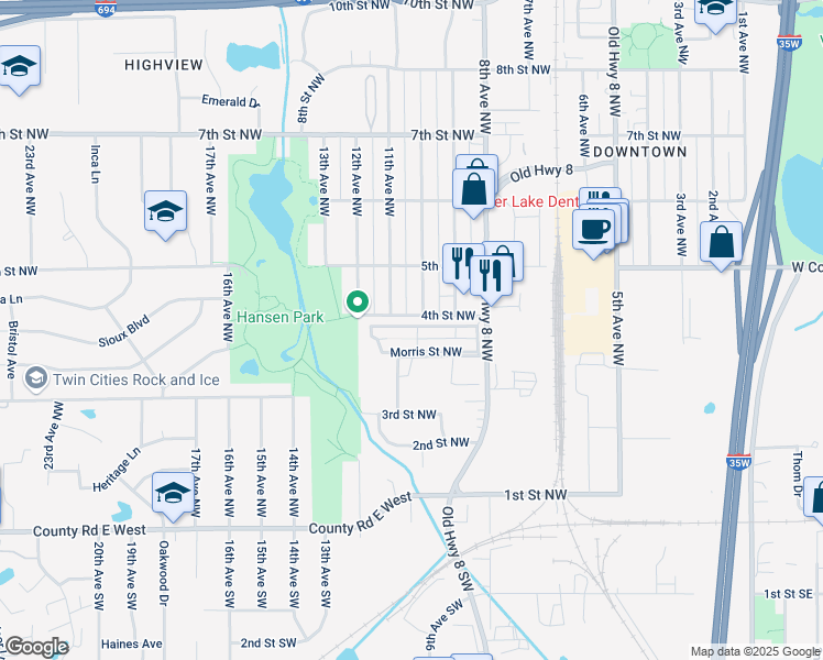 map of restaurants, bars, coffee shops, grocery stores, and more near 419 True Street Northwest in Saint Paul