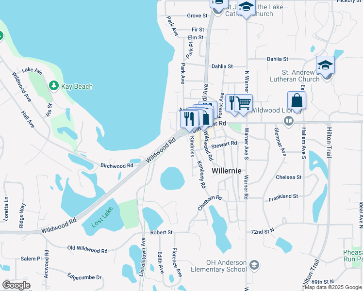 map of restaurants, bars, coffee shops, grocery stores, and more near 70 Mahtomedi Avenue in Mahtomedi