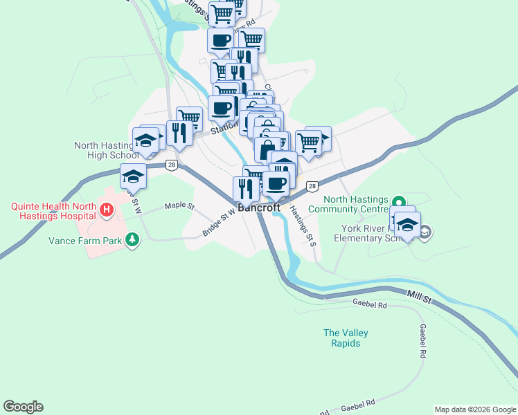 map of restaurants, bars, coffee shops, grocery stores, and more near in Bancroft