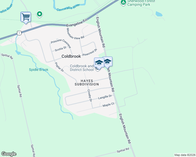 map of restaurants, bars, coffee shops, grocery stores, and more near 2757 Poplar Drive in Coldbrook