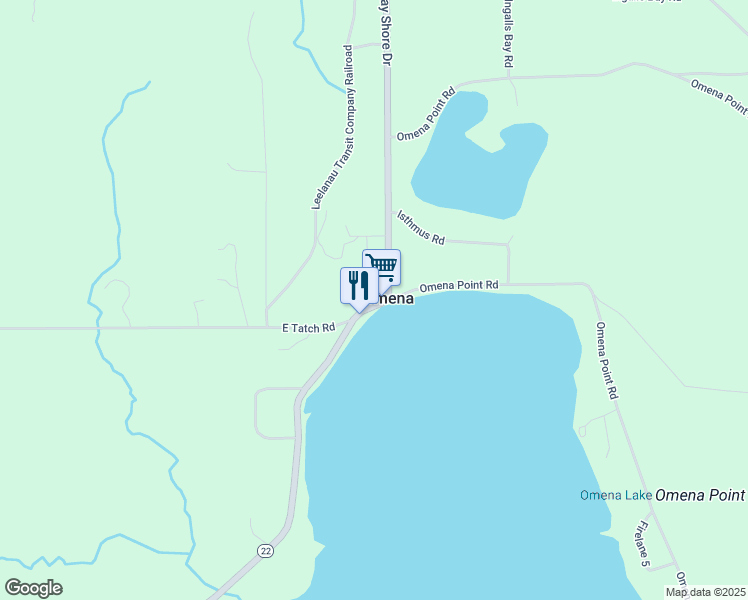 map of restaurants, bars, coffee shops, grocery stores, and more near in Omena