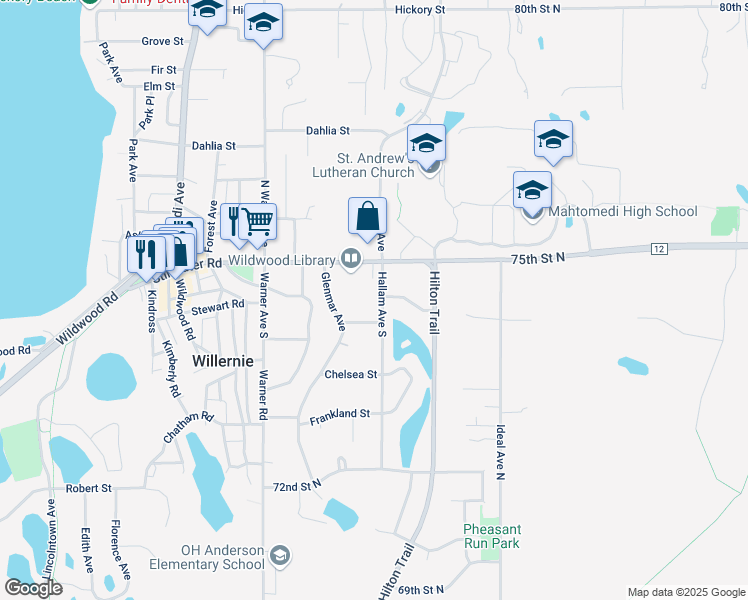 map of restaurants, bars, coffee shops, grocery stores, and more near 159 Hallam Avenue South in Saint Paul