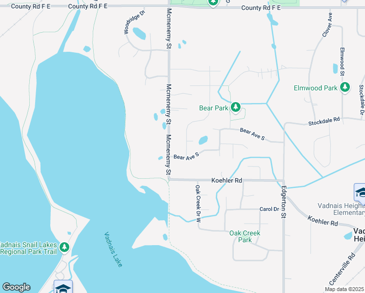 map of restaurants, bars, coffee shops, grocery stores, and more near 369 Bear Avenue South in Vadnais Heights