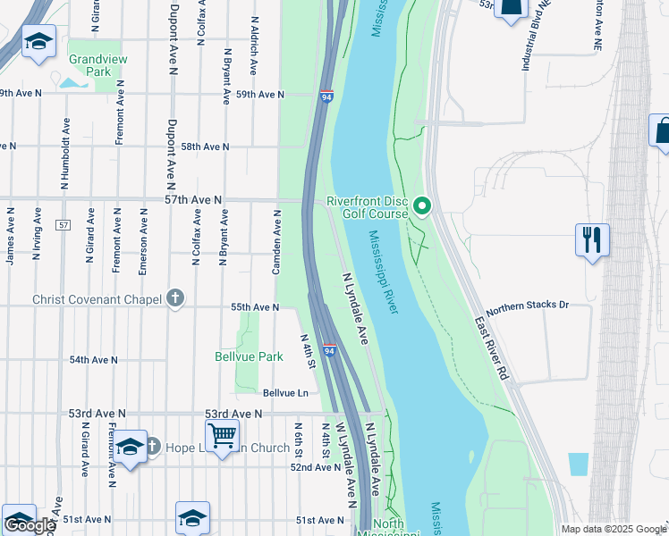 map of restaurants, bars, coffee shops, grocery stores, and more near 5509 North Lyndale Avenue in Minneapolis