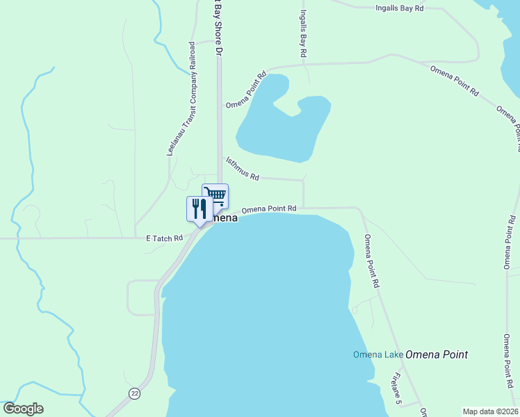 map of restaurants, bars, coffee shops, grocery stores, and more near 3141 Omena Point Rd in Northport